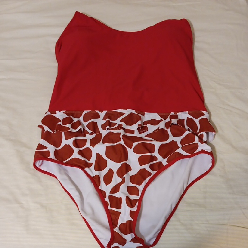 Red and White One-Piece Swimsuit